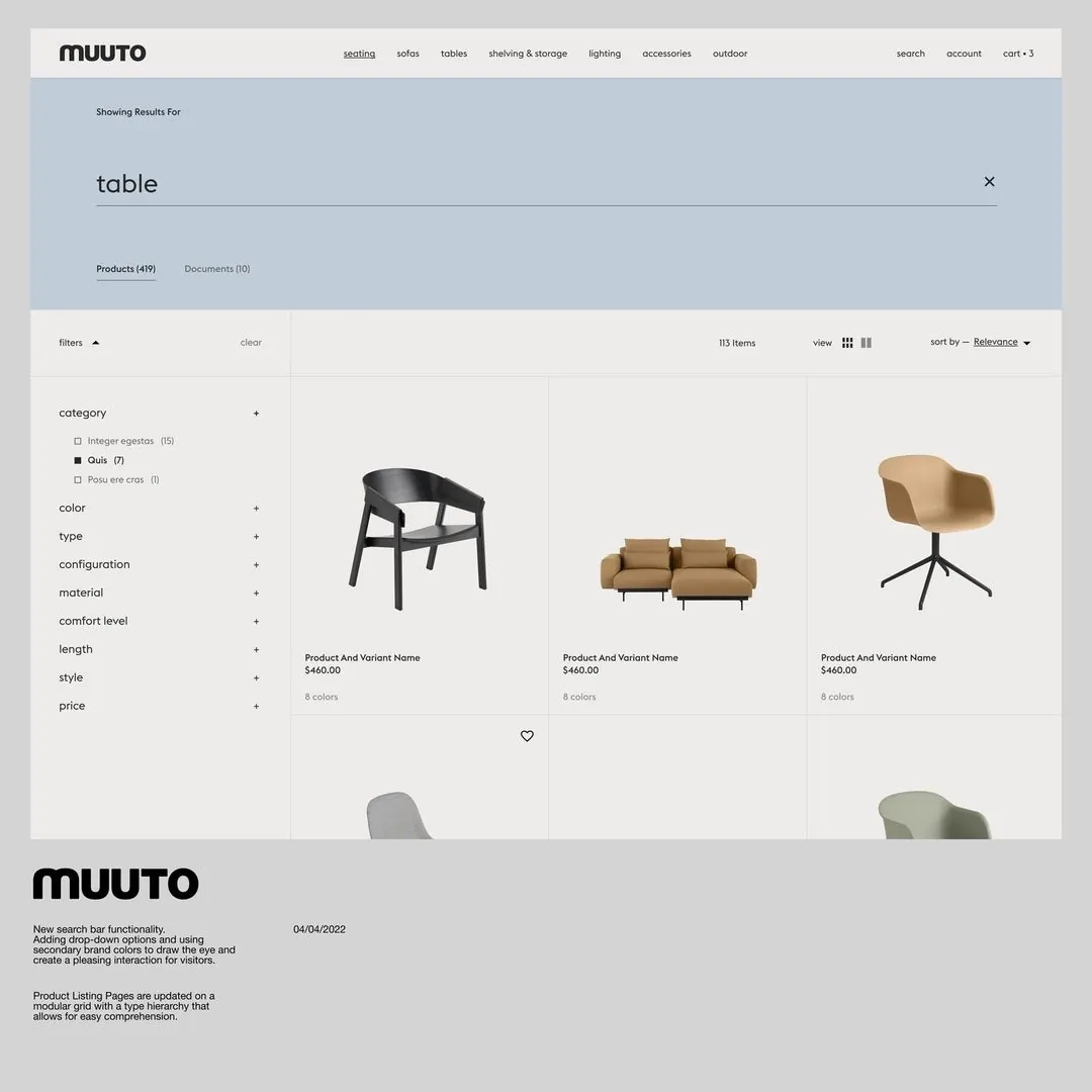 Minimal product grid and interface design layout