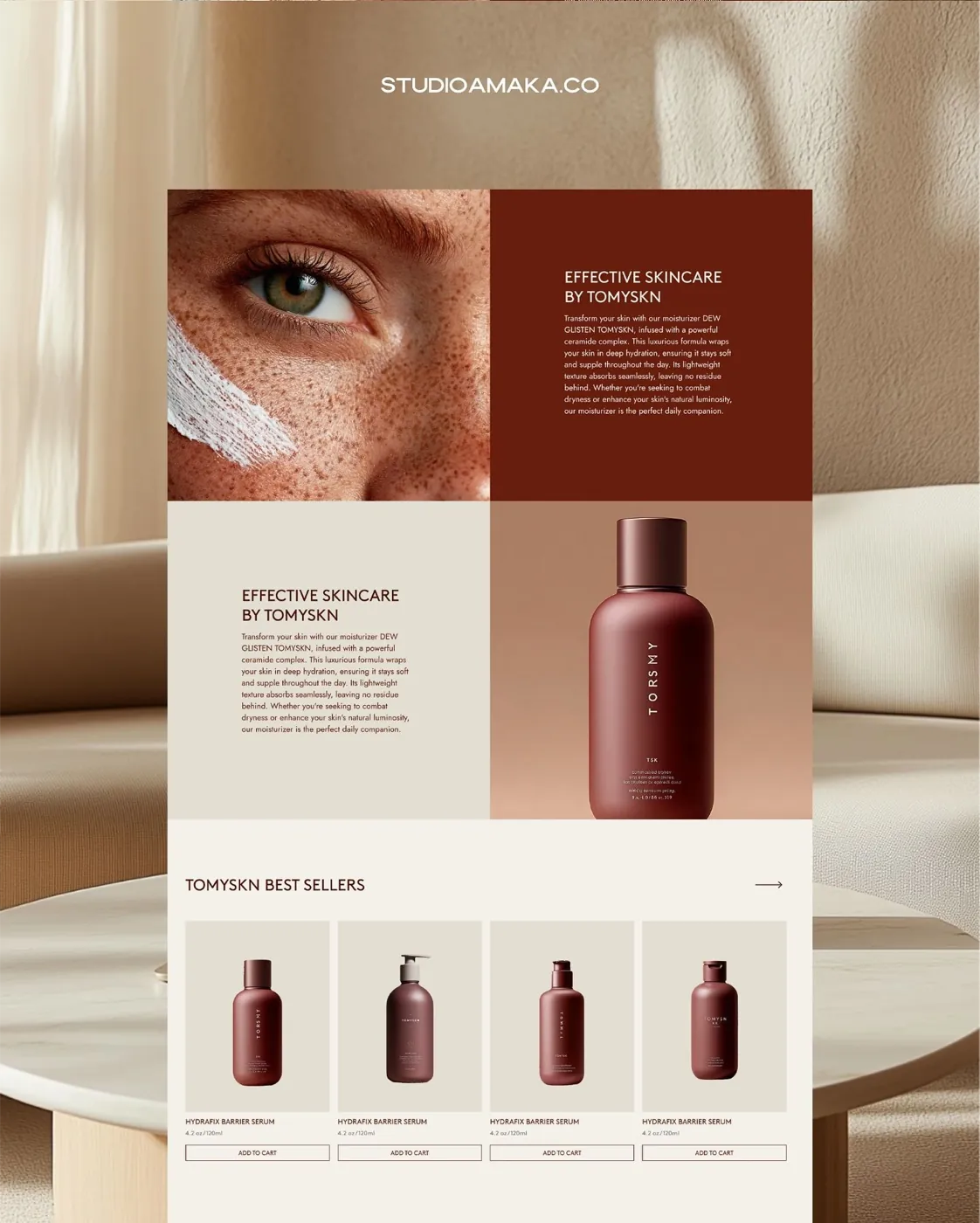 Editorial product presentation with warm neutral tones